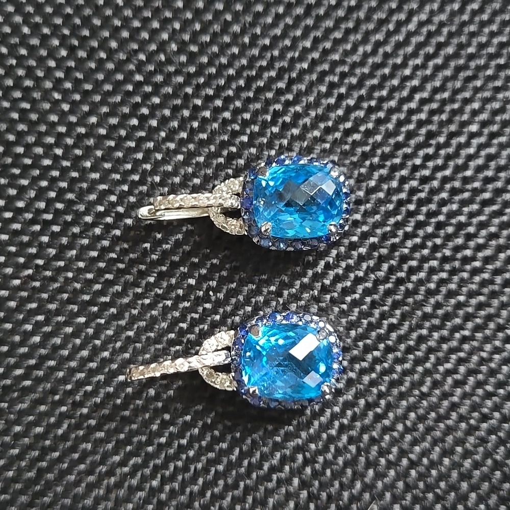 Mark Raico 18kt Blue Topaz, Sapphire And Diamond Earrings